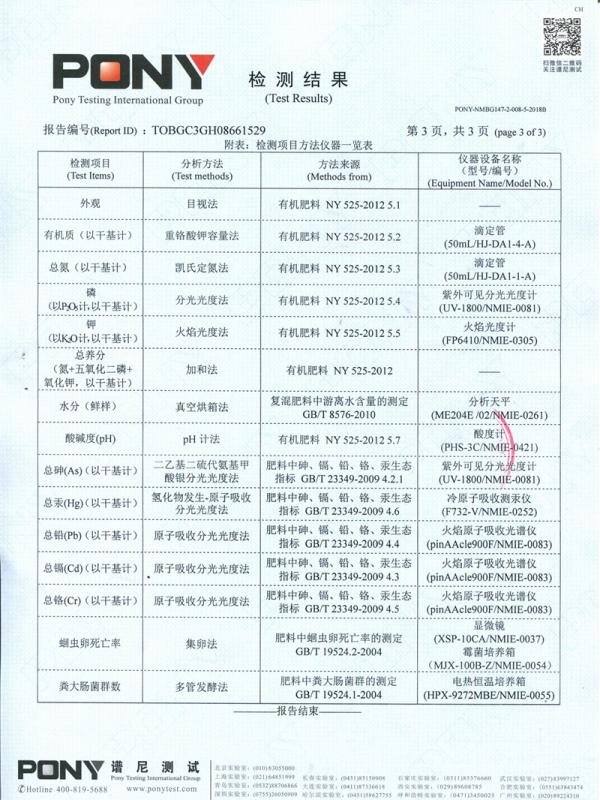 有機肥料（粉末）質(zhì)檢報告
